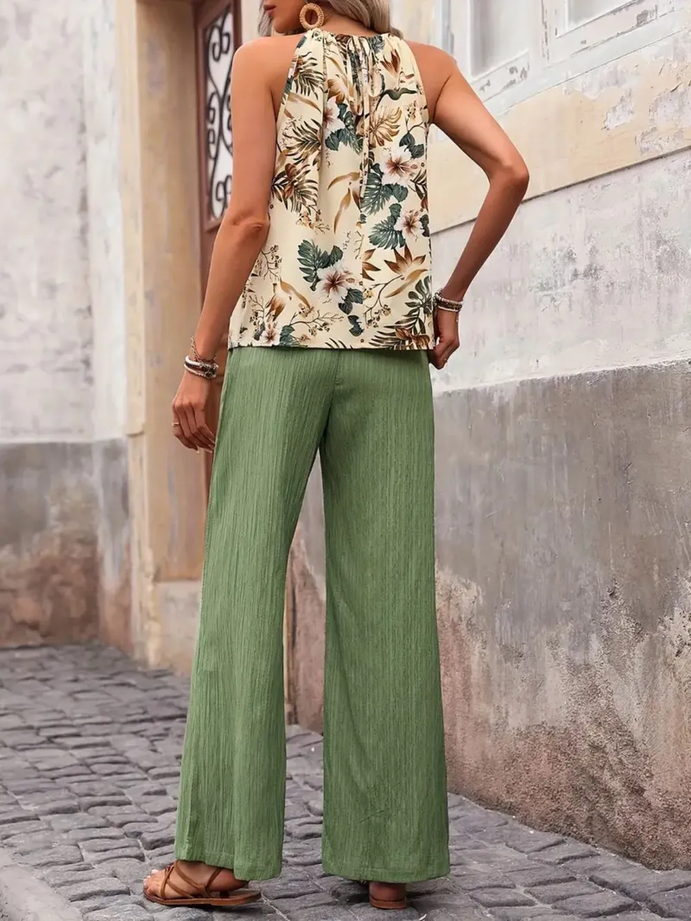 Printed Tank Top and Wide Leg Pants Set, image 6