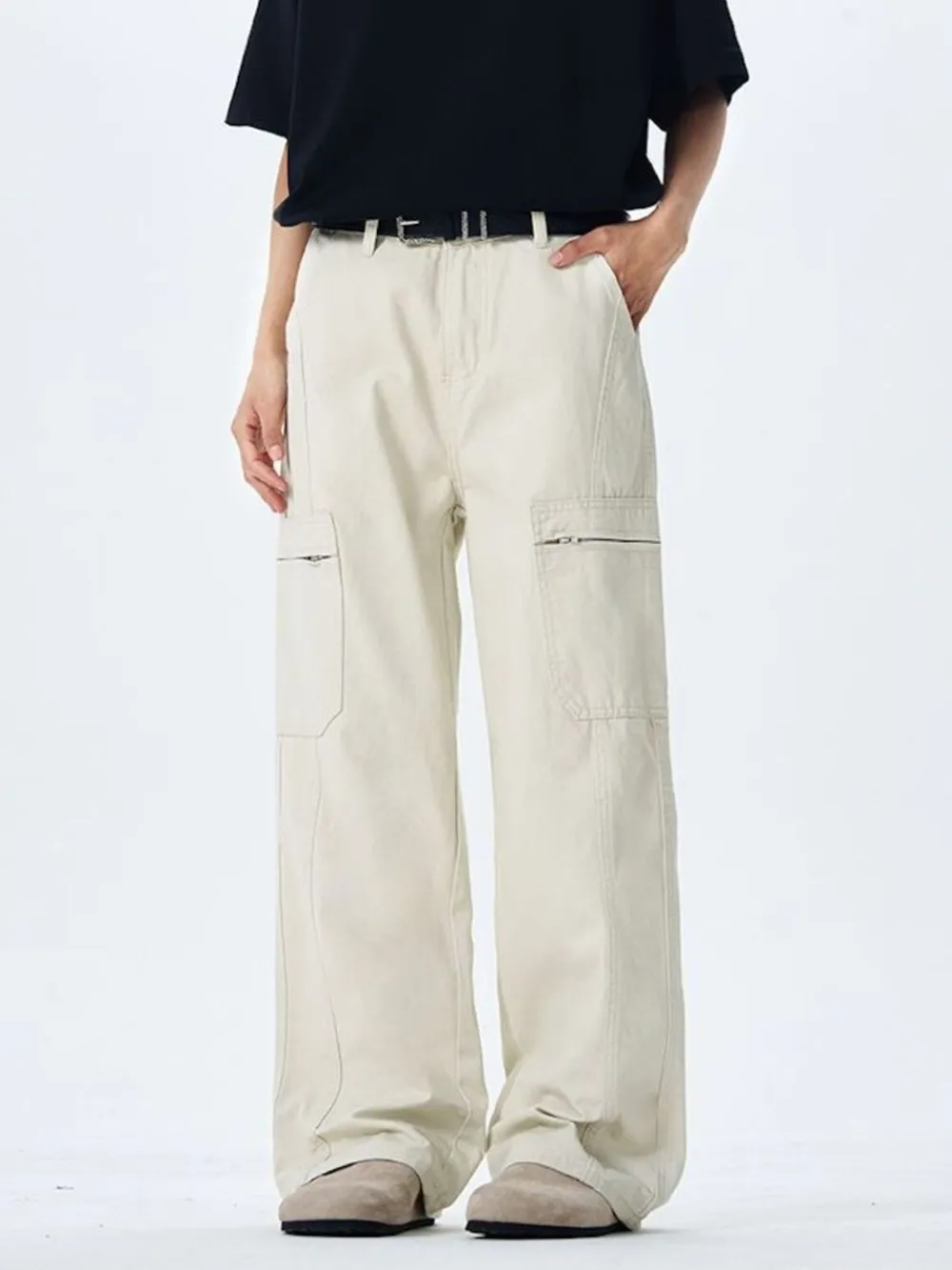 Men's Wide Leg Cargo Pants with Multi Pockets, image 7