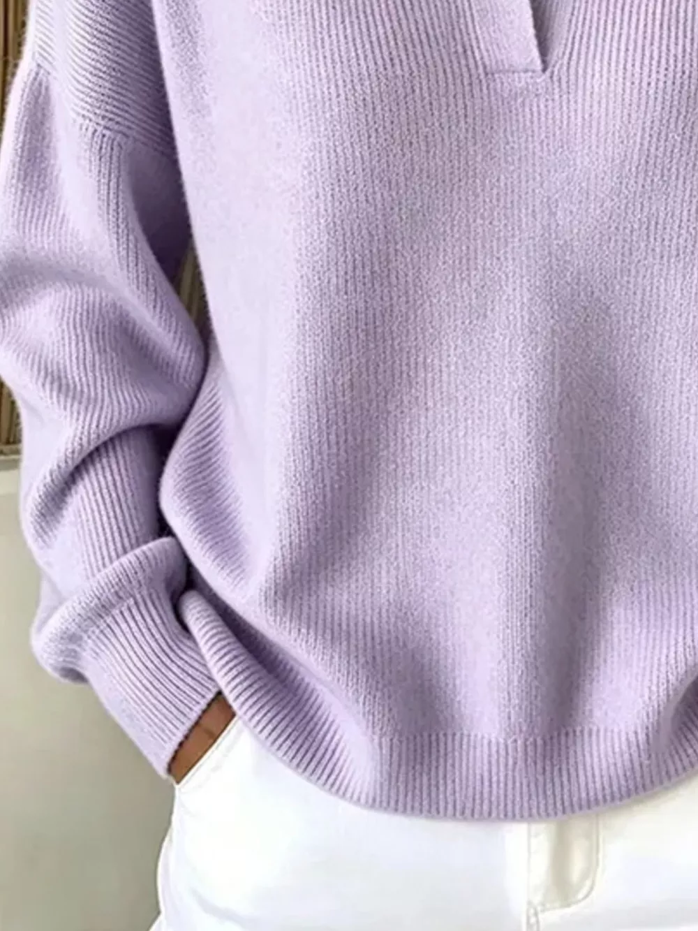 Ribbed Knit Polo Collar Sweater, image 12