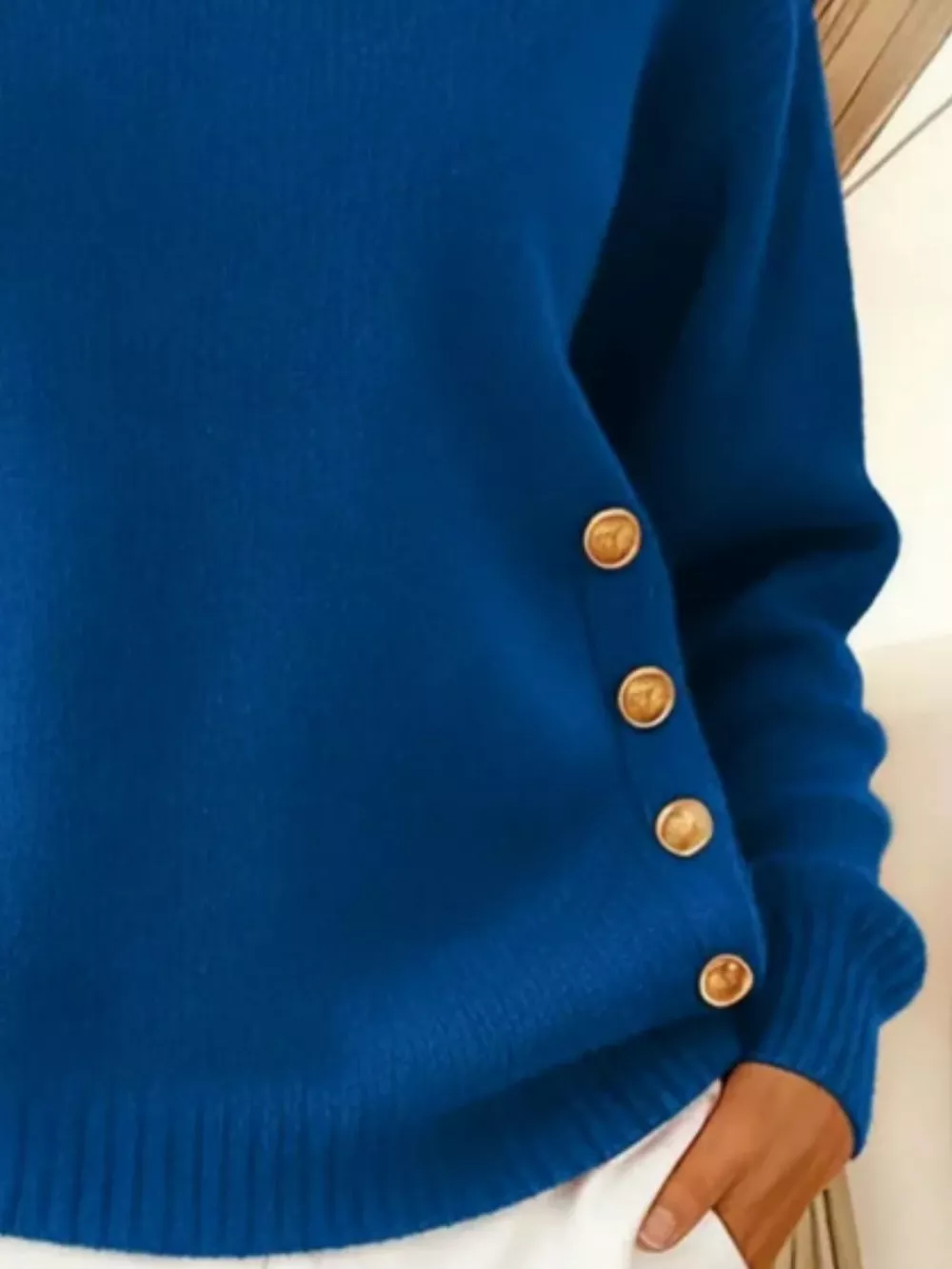 Full Size Decorative Button Dropped Shoulder Sweater Plus Size, image 7