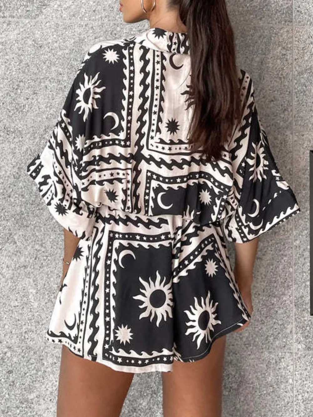 Printed Tie Waist Half Sleeve Romper, image 5