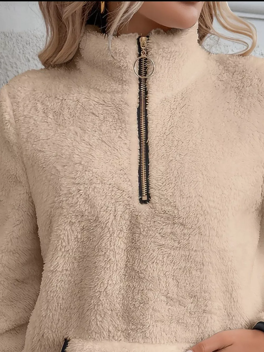 Full Size Cozy Fleece Quarter Zip Long Sleeve Sweatshirt Plus Size, image 6