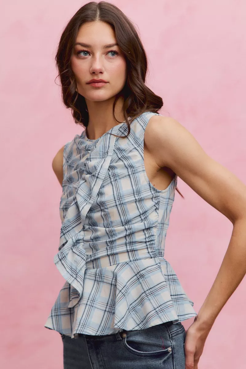 Plaid Sleeveless Ruffle Peplum Top, image 13
