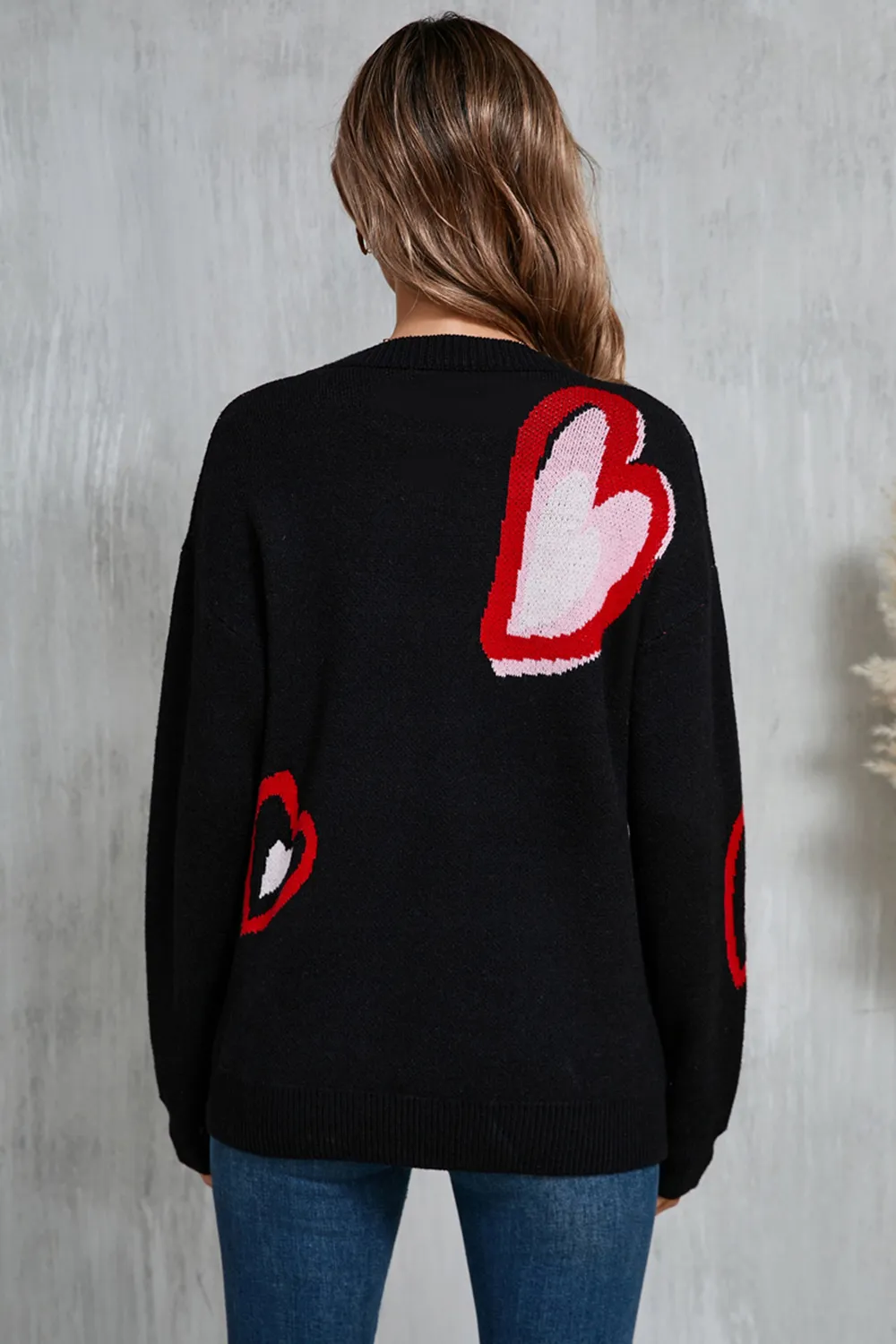 Heart Round Neck Long Sleeve Sweater, image 8