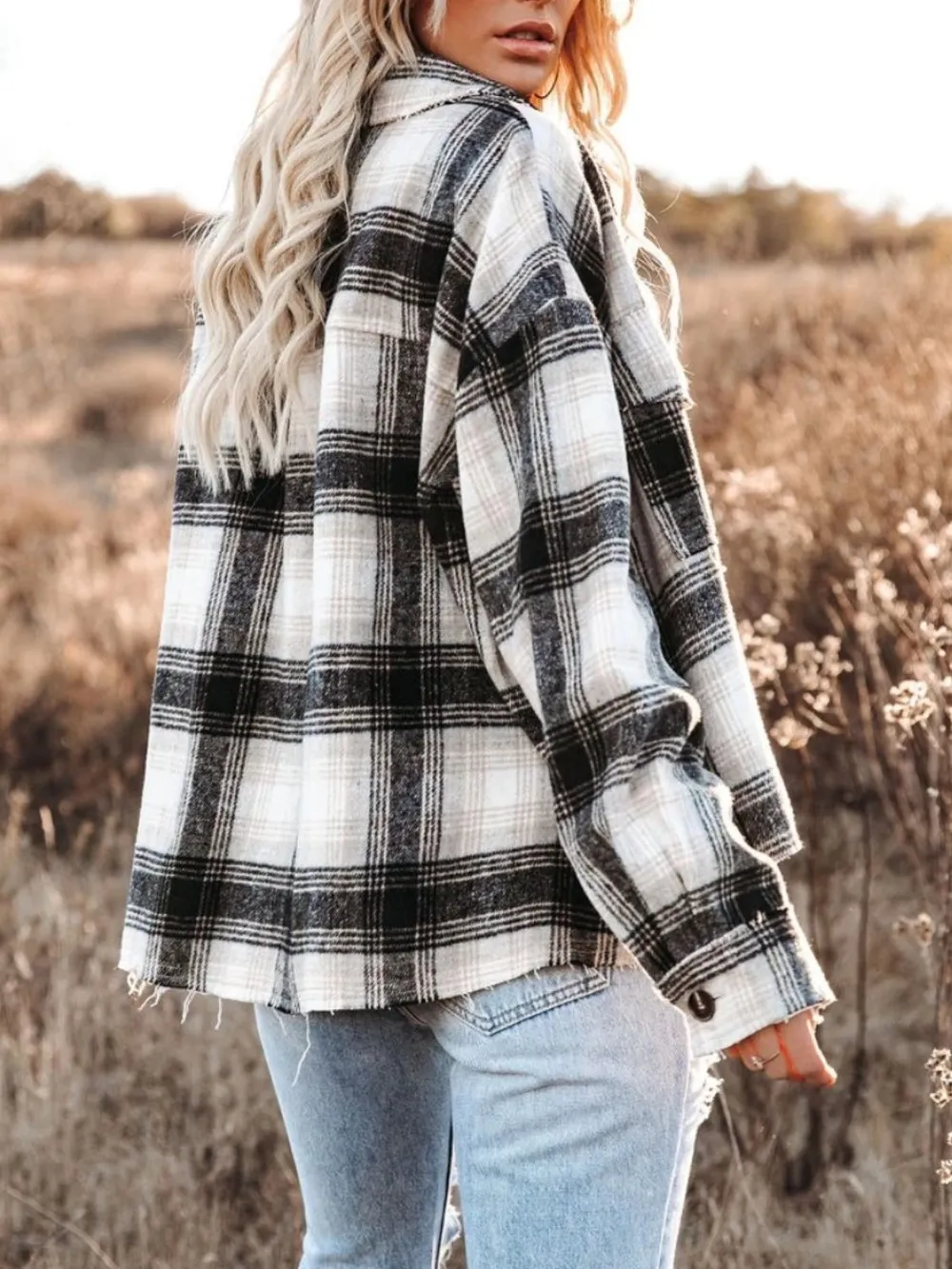 Pocketed Plaid Button Down Long Sleeve Shacket, image 3
