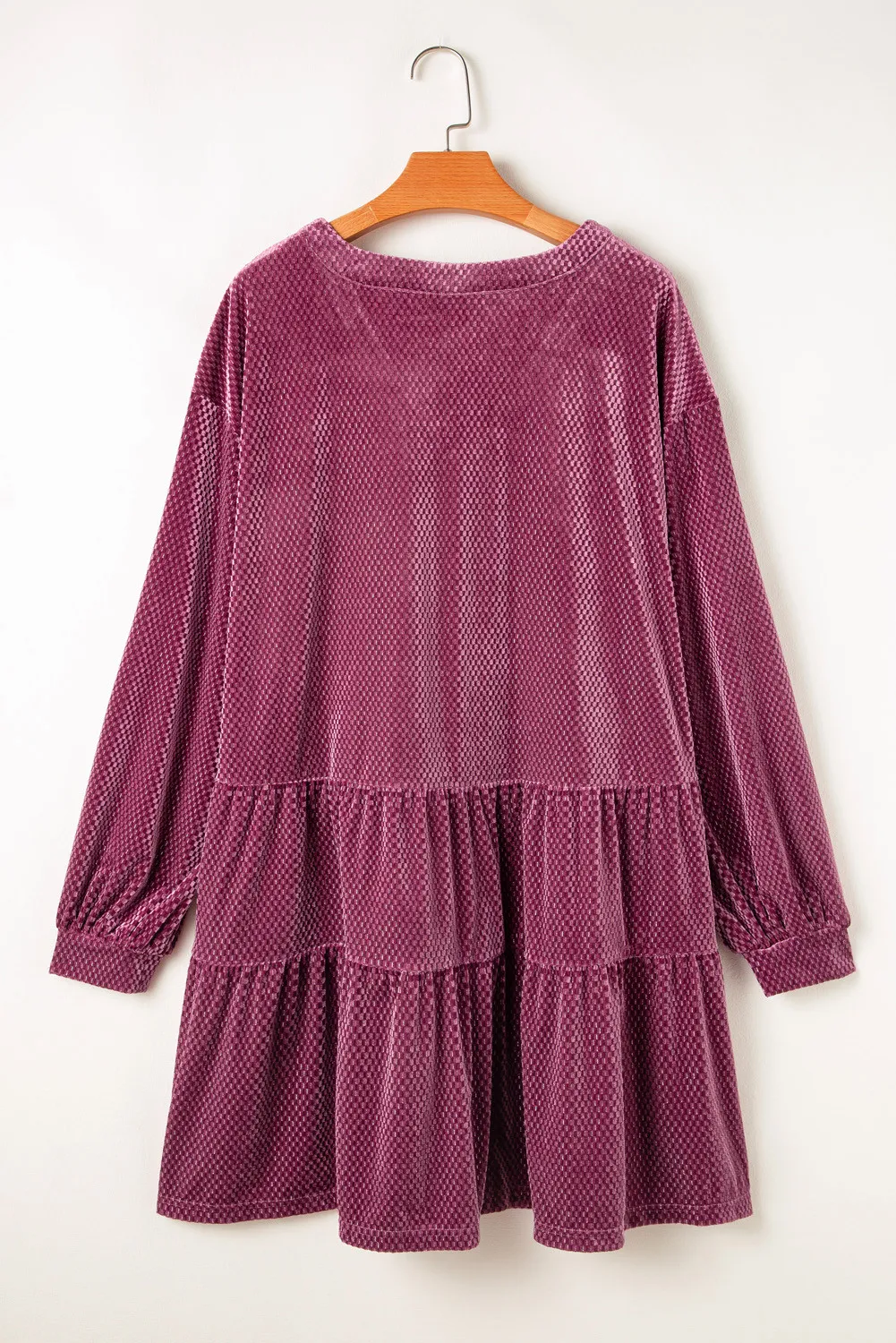 Plus Size Textured Velvet Decorative Button Long Sleeve Dress, image 2