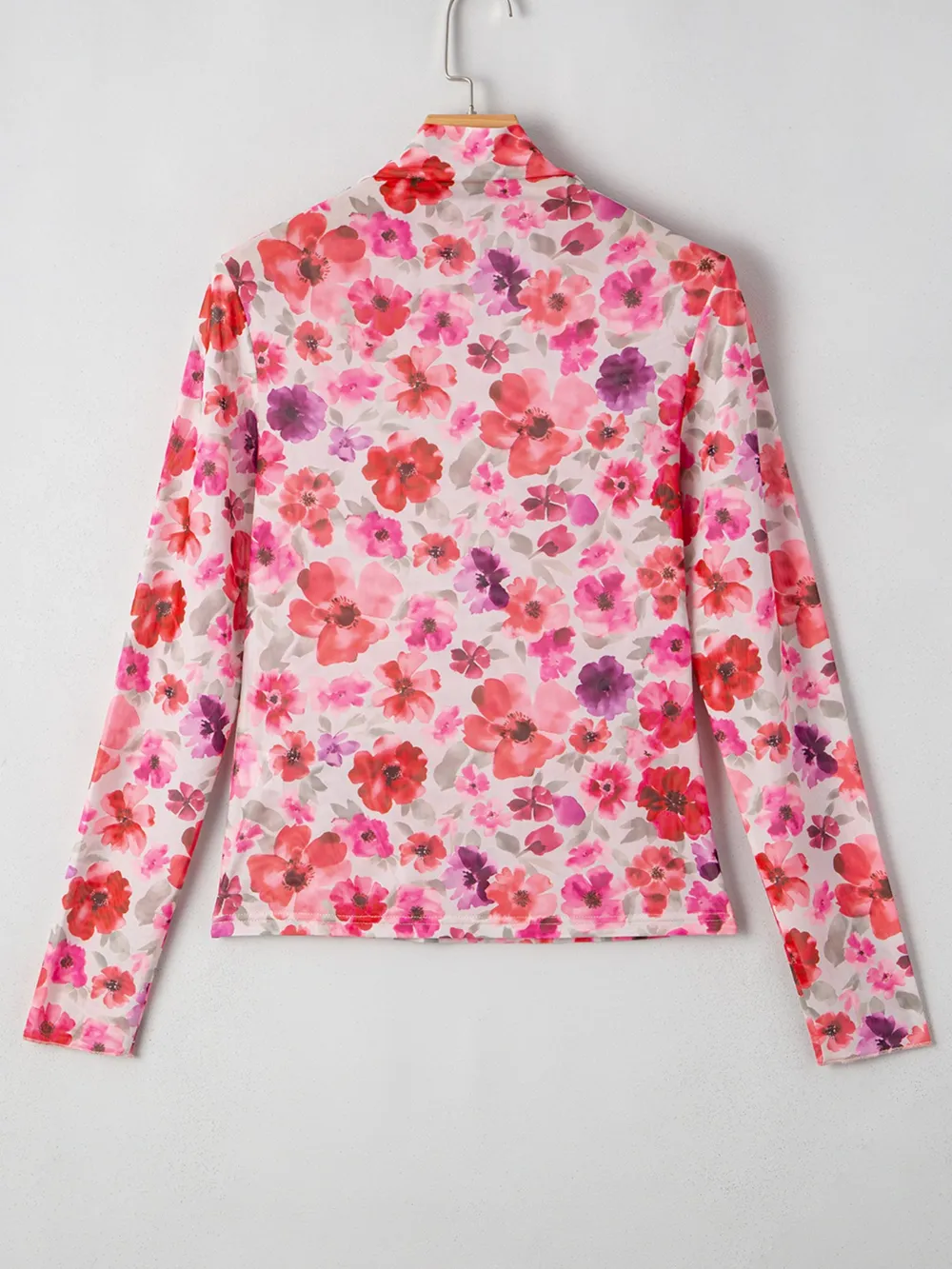 Floral Mesh Long Sleeve Fitted Blouse, image 2