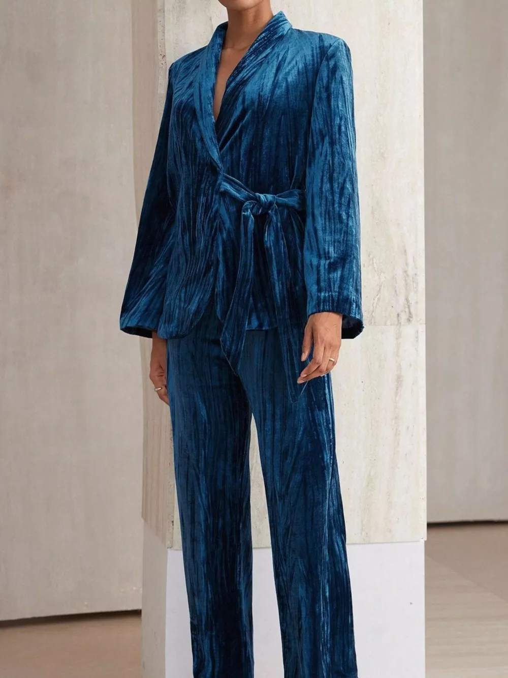 Velvet Tie Waist Blazer and Pants Set, image 10