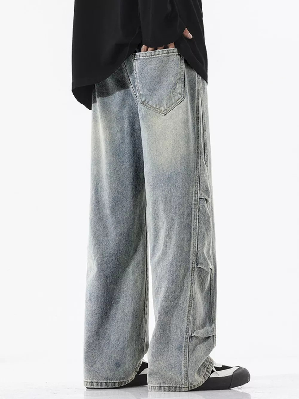 Men's Full Size Vintage Wash Wide Leg Jeans Plus Size, image 5