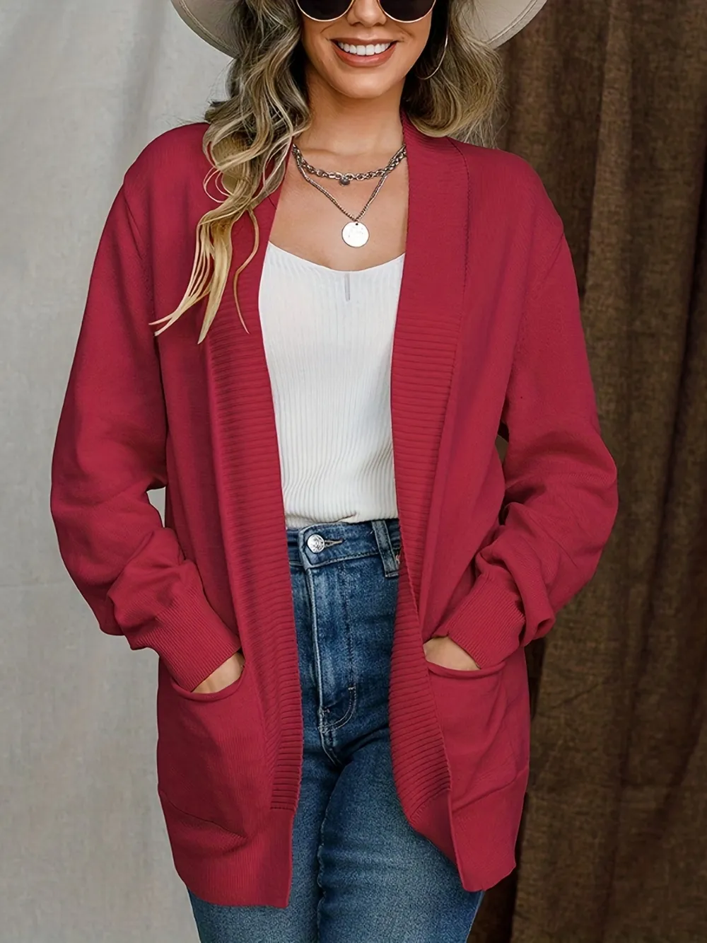 Open Front Long Sleeve Sweater Cardigan, image 7