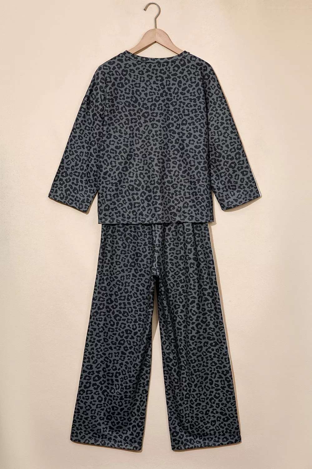 Leopard Print Varsity Striped Detail 3/4 Sleeve Top Shift Pant Set, image 4
