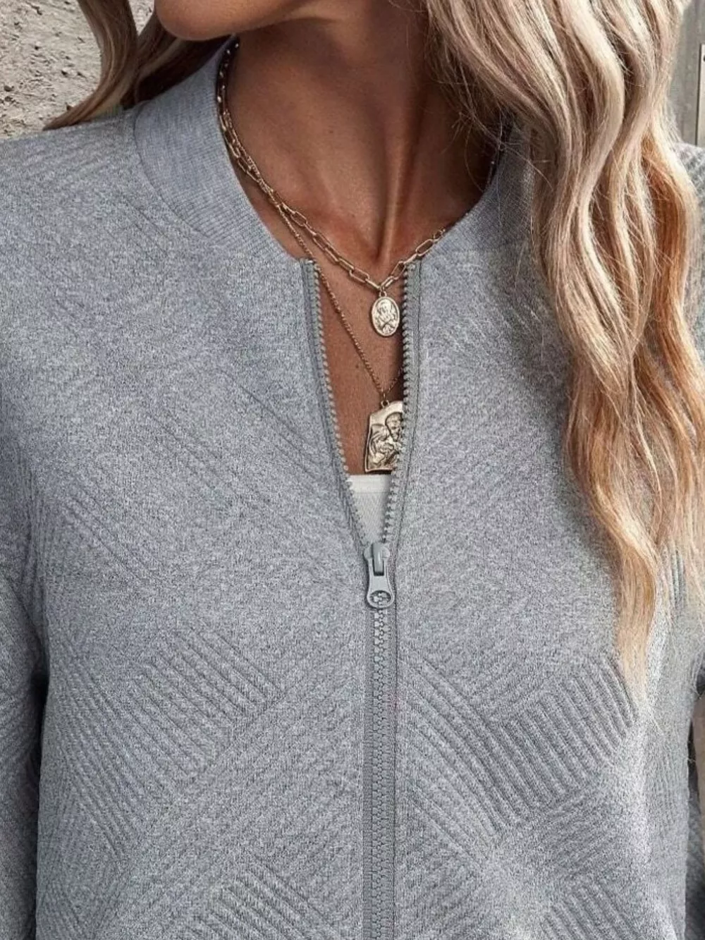 Full Size Zip Up Long Sleeve Textured Jacket Plus Size, image 3