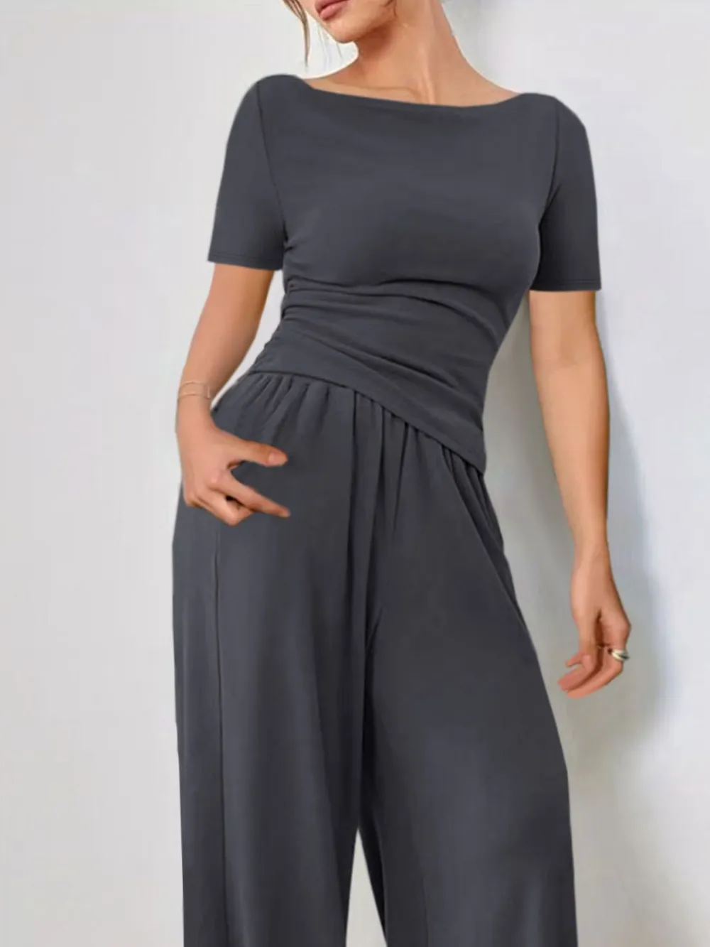 Round Neck Short Sleeve T-Shirt and Pants Set, image 7