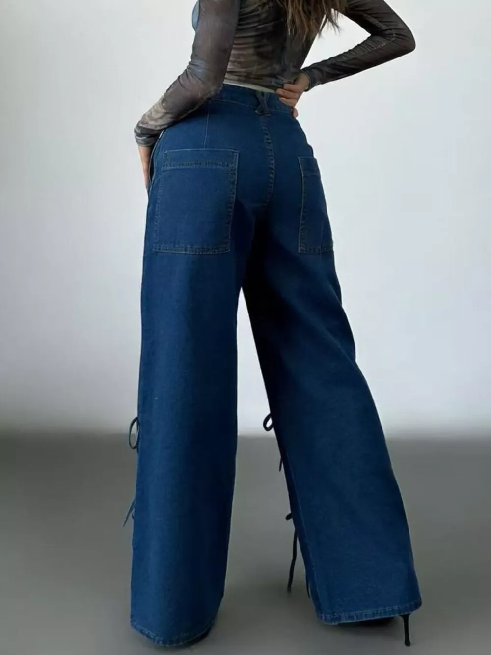 Lace-Up Wide Leg Jeans, image 9
