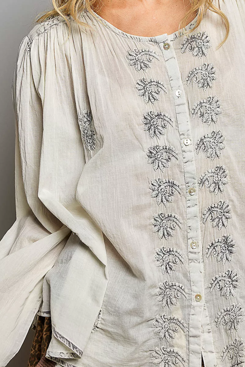 POL Embroidered Button Front Woven Shirt, image 6