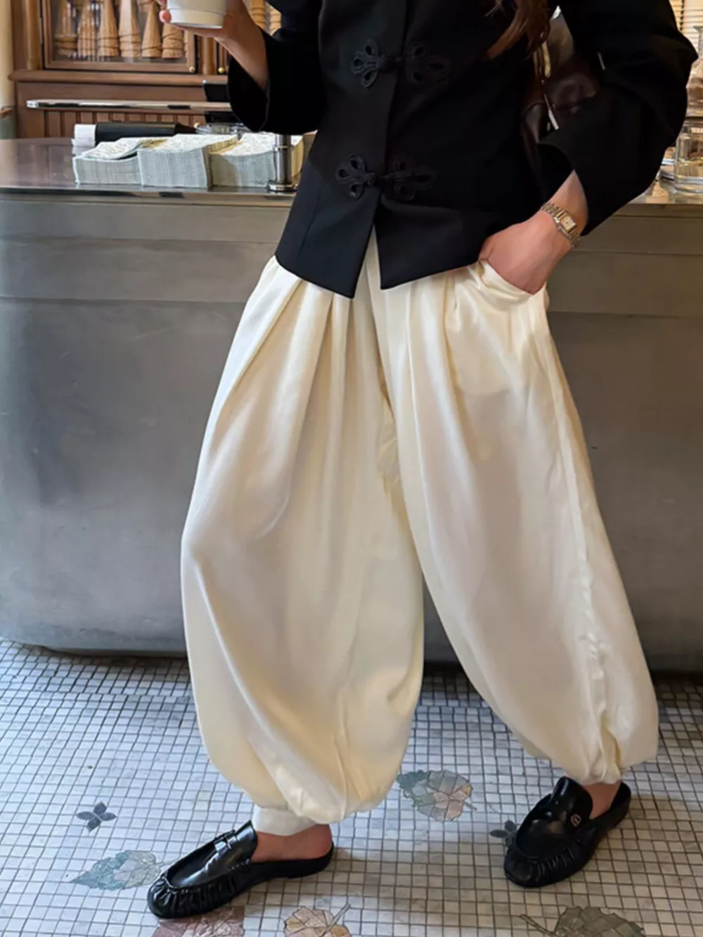 High-Waisted Satin Balloon Pants, image 3