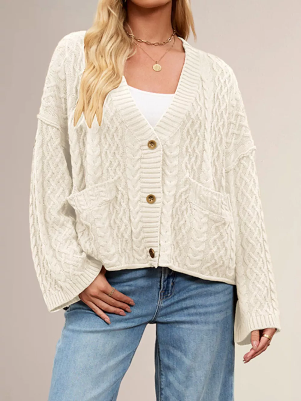 Cozy Cable Knit Cardigan with Pockets, image 6