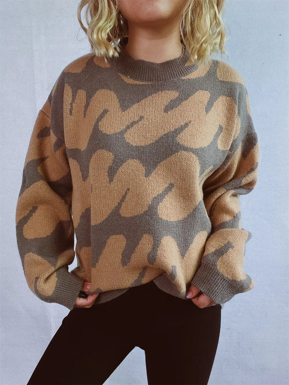 Contrast Round Neck Long Sleeve Sweater, image 18