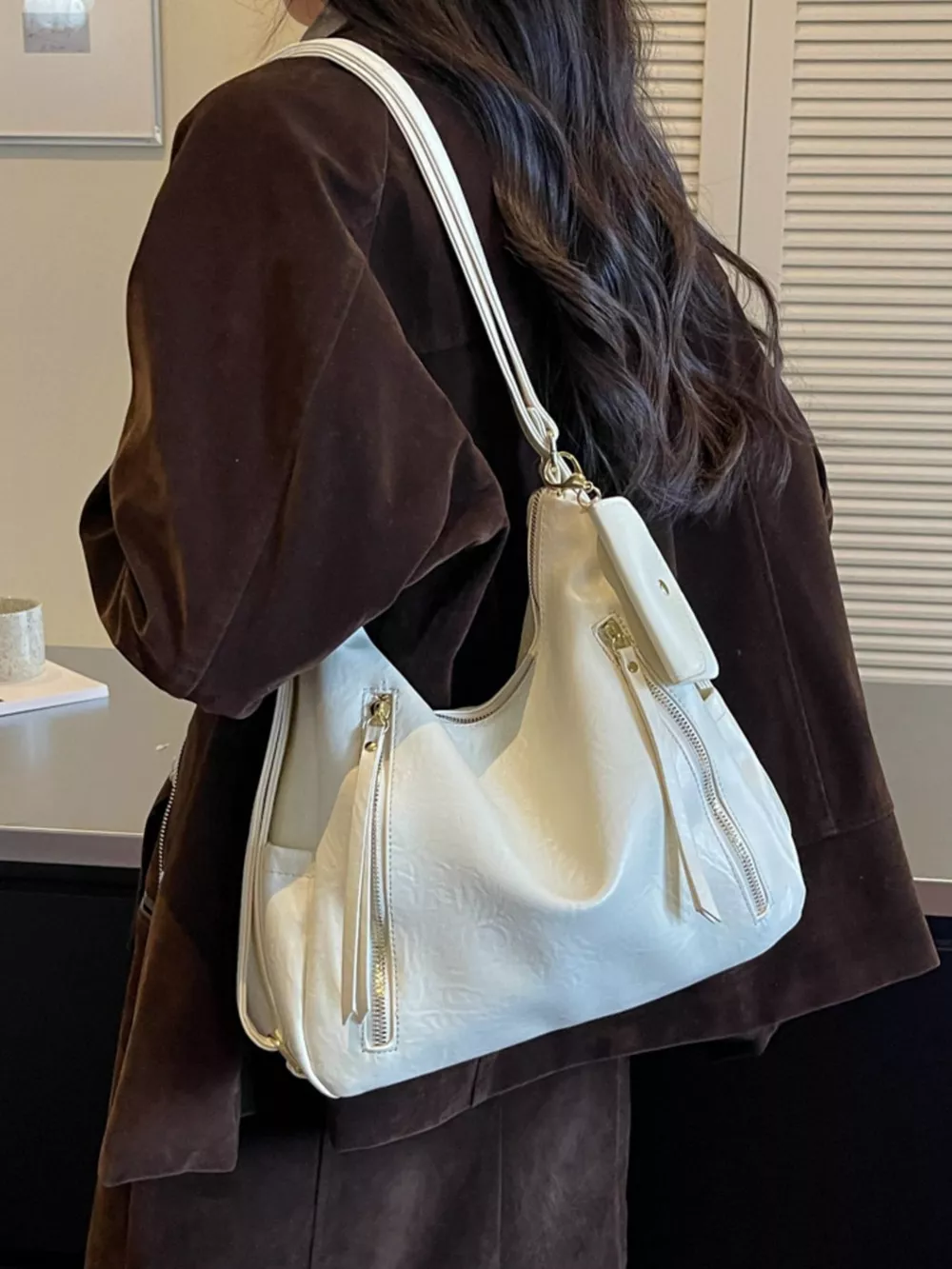 PU Leather Shoulder Bag with Coin Pouch, image 4