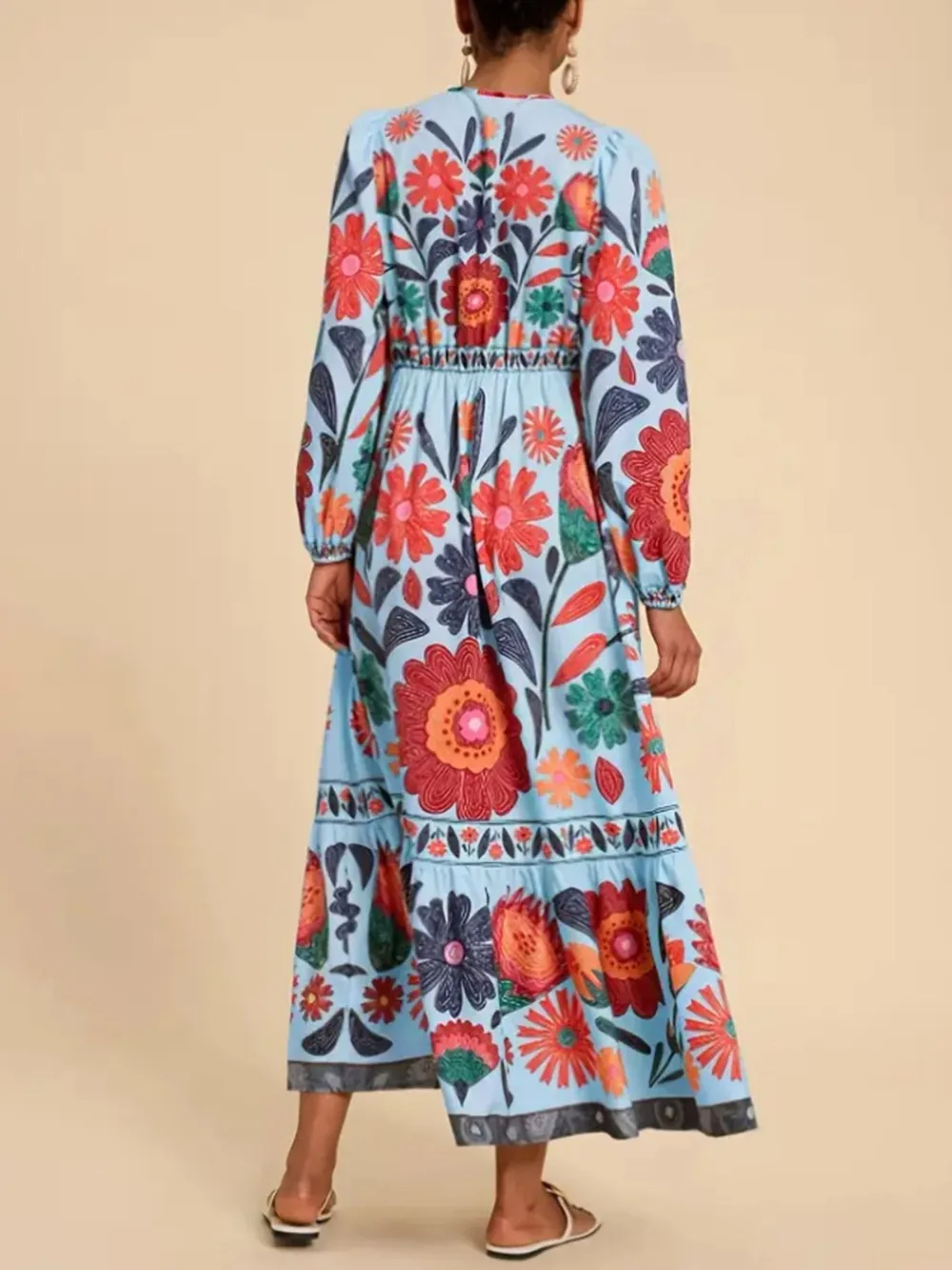 Floral Tie Waist Long Sleeve Dress, image 5