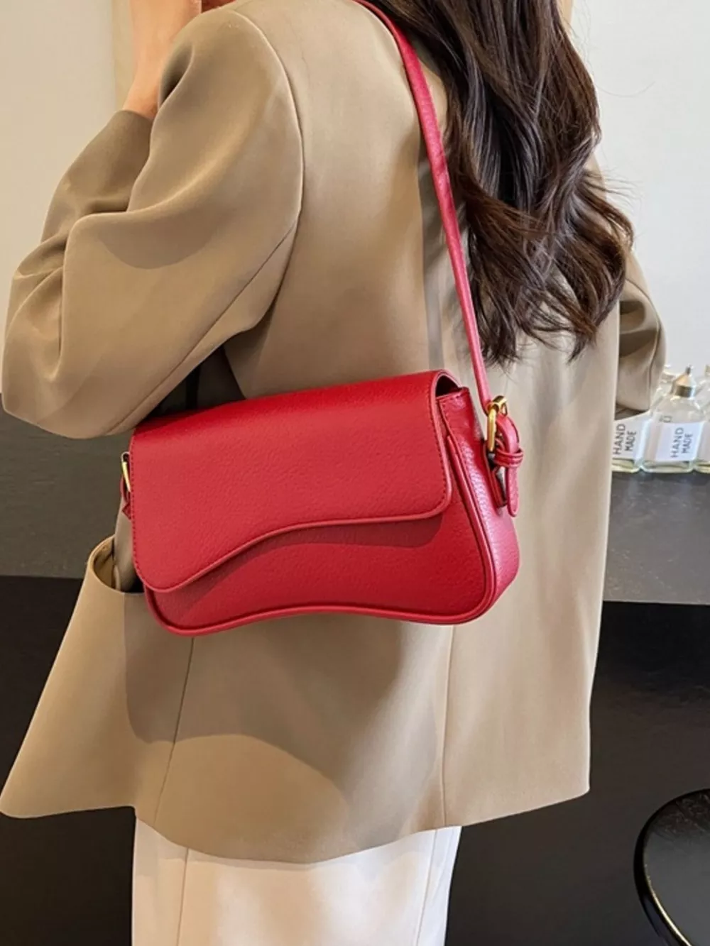 Solid Color Leather Crossbody Bag, image 5