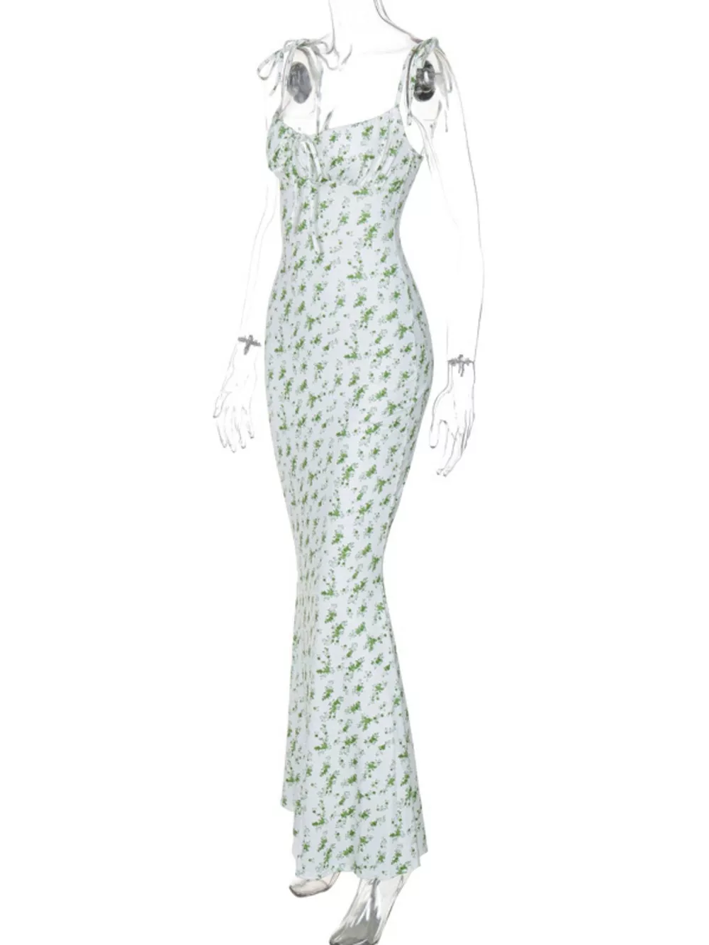 Floral Print Tie Strap Bodycon Maxi Dress, image 7