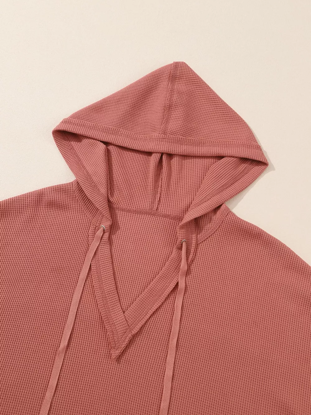 Drawstring V-Neck Waffle Knit Casual Hoodie, image 9