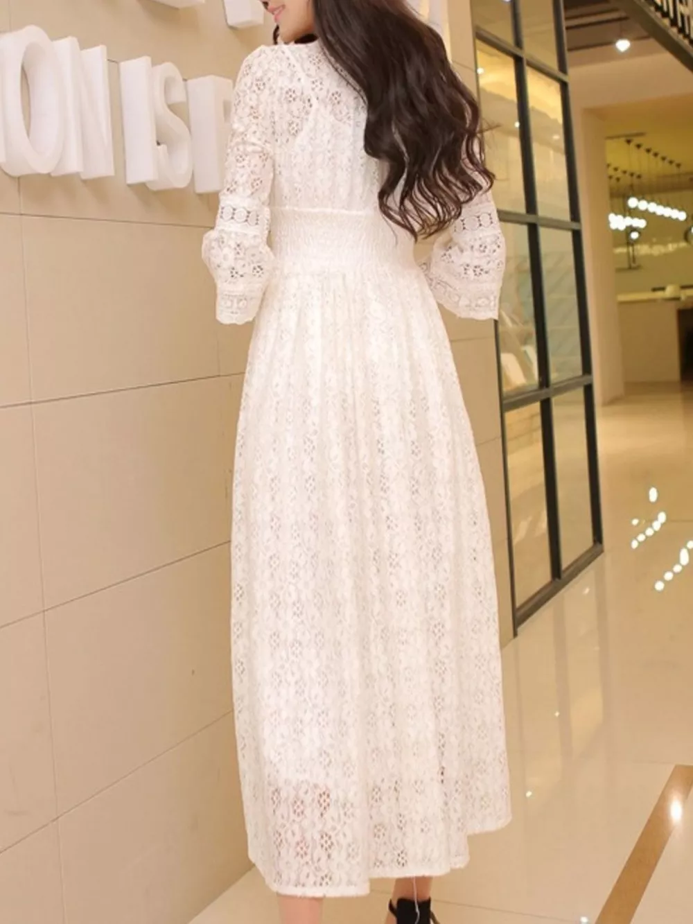 Lace 3/4 Sleeve Midi Dress, image 4