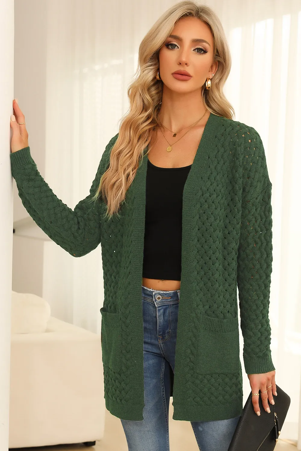 Open Front Dropped Shoulder Cardigan with Pockets, image 17