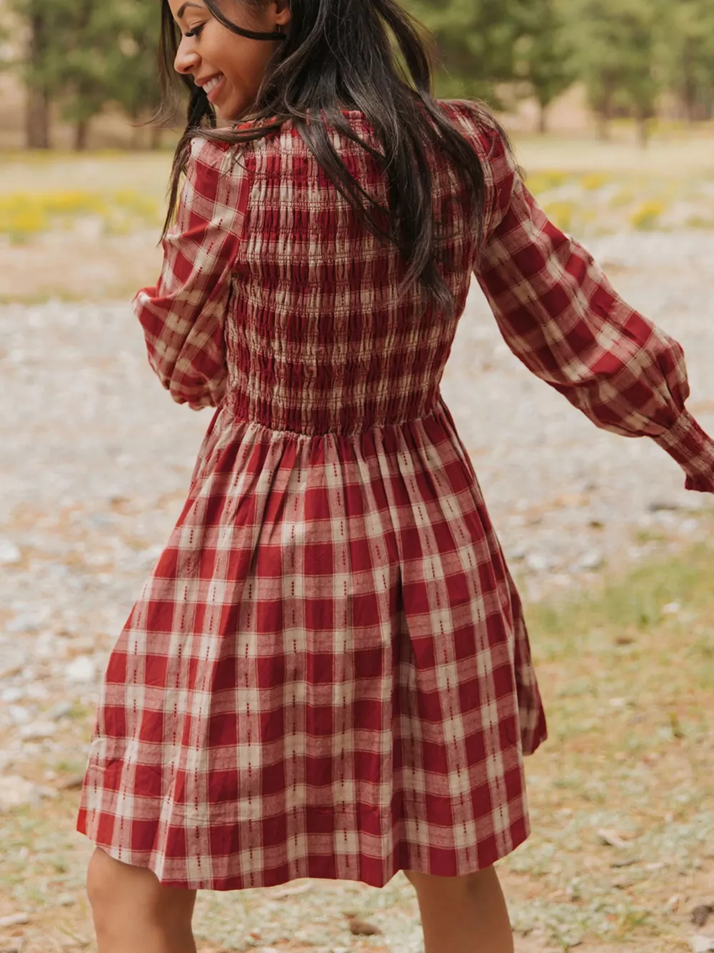 Plaid Print Smocked Puff Sleeve Mini Dress, image 3