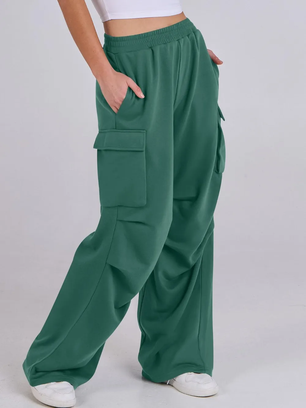 Elastic Waist Wide Leg Pants with Pockets, image 24