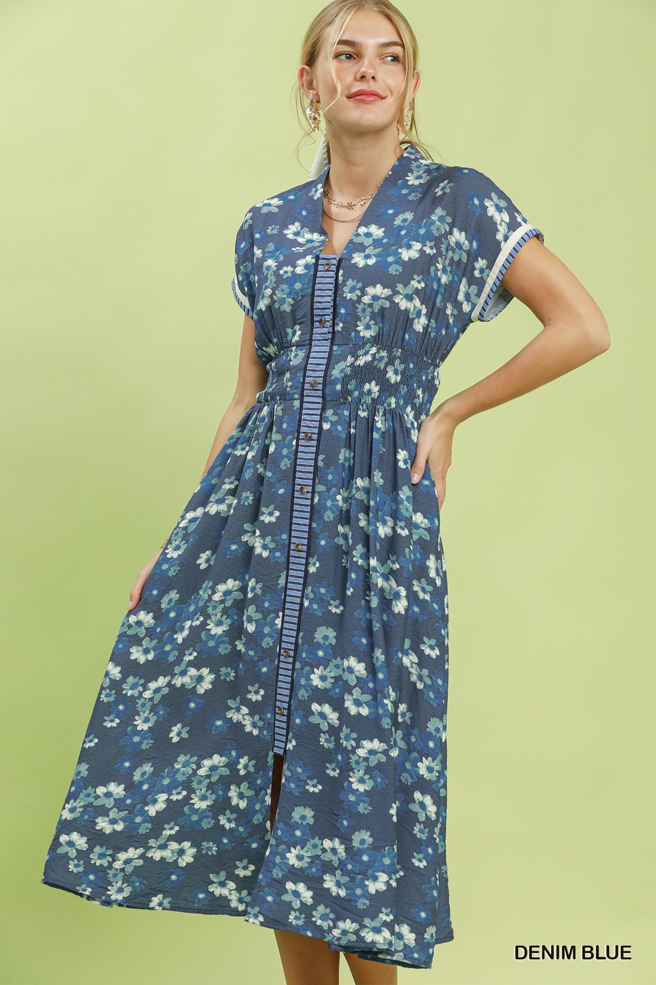 Ruffle Sleeve Henley Shift Dress