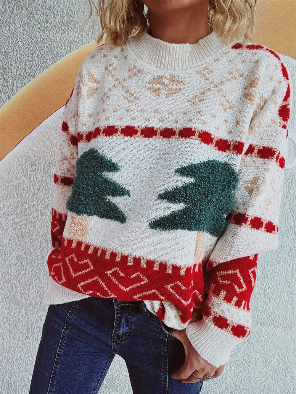 Christmas Tree Mock Neck Long Sleeve Sweater, image 7