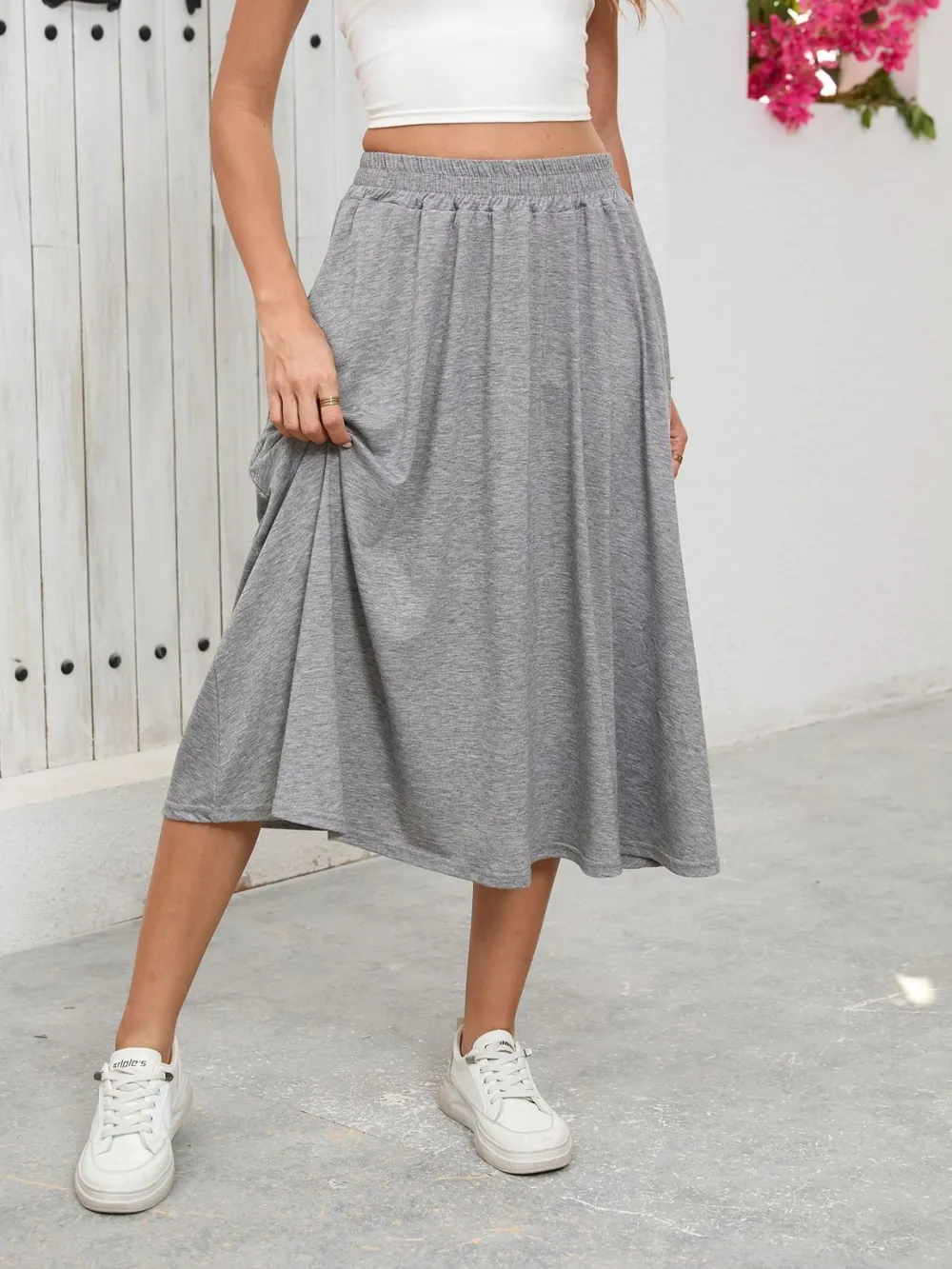 Elastic Waist Skirt With Pockets, image 5