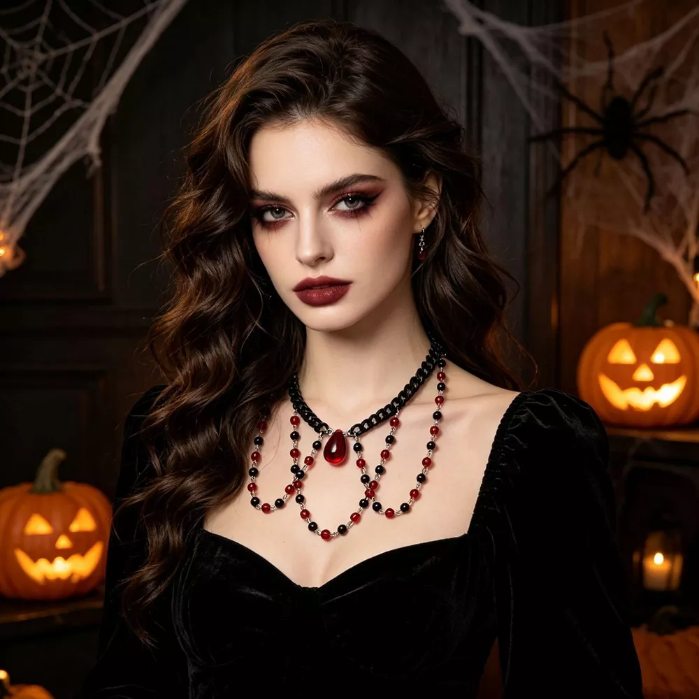 Gothic Vampire Beaded Teardrop Necklace