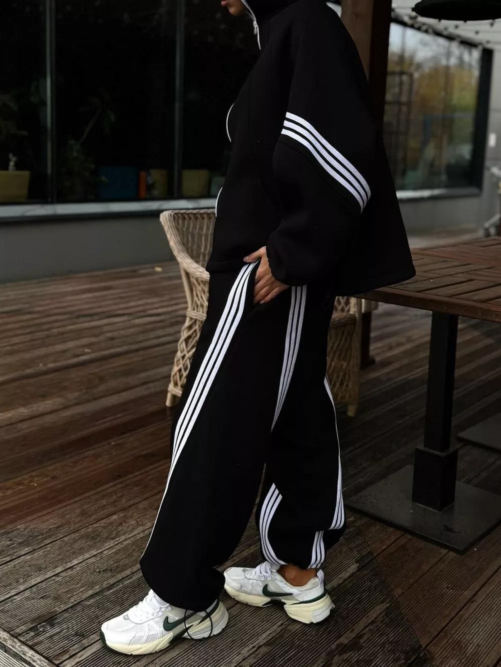 Contrast Striped Zip Up Top and Pants Set, image 3