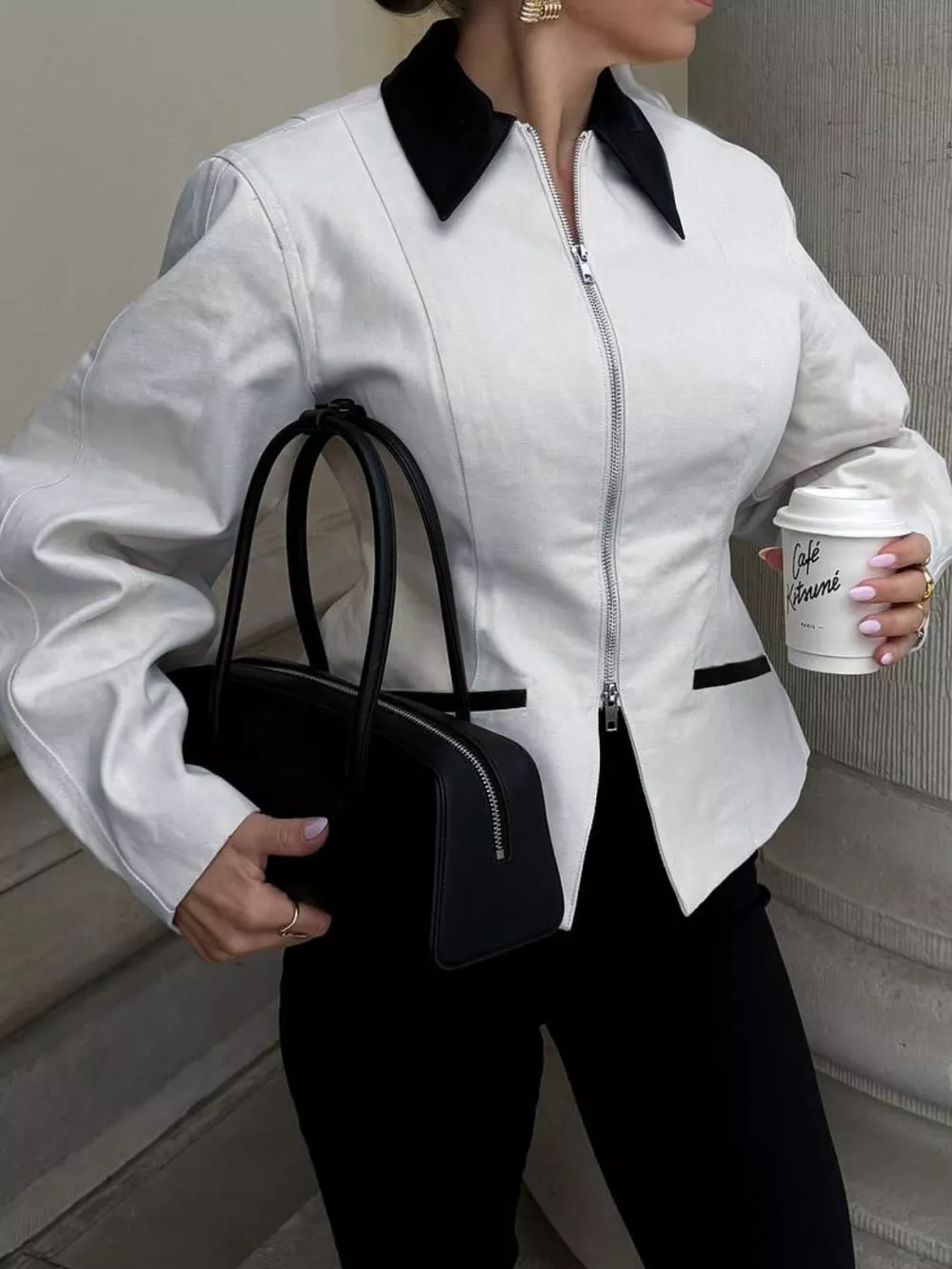 Contrast Collar Zip-Up Jacket, image 4