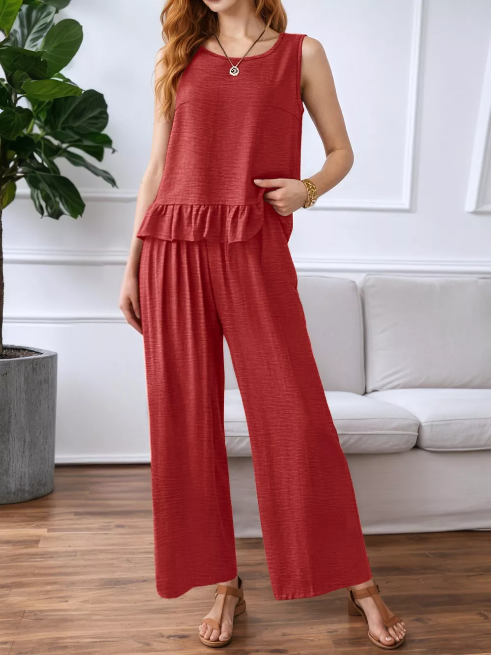 Ruffle Hem Tank and Pants Set, image 4