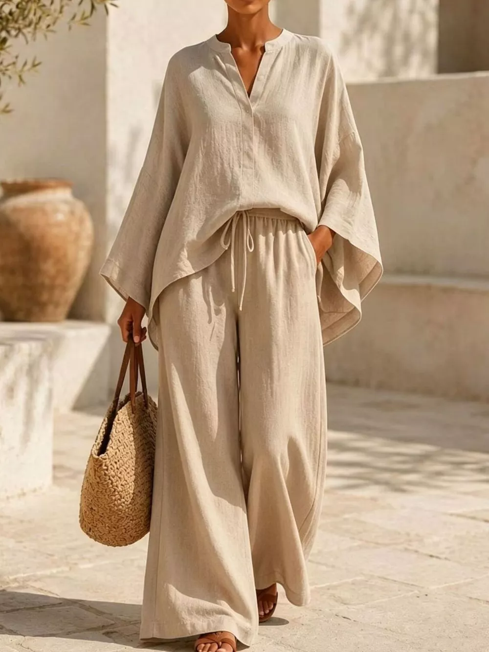 Full Size Loose Fit Top and Wide-Leg Pants Set Plus Size, image 5