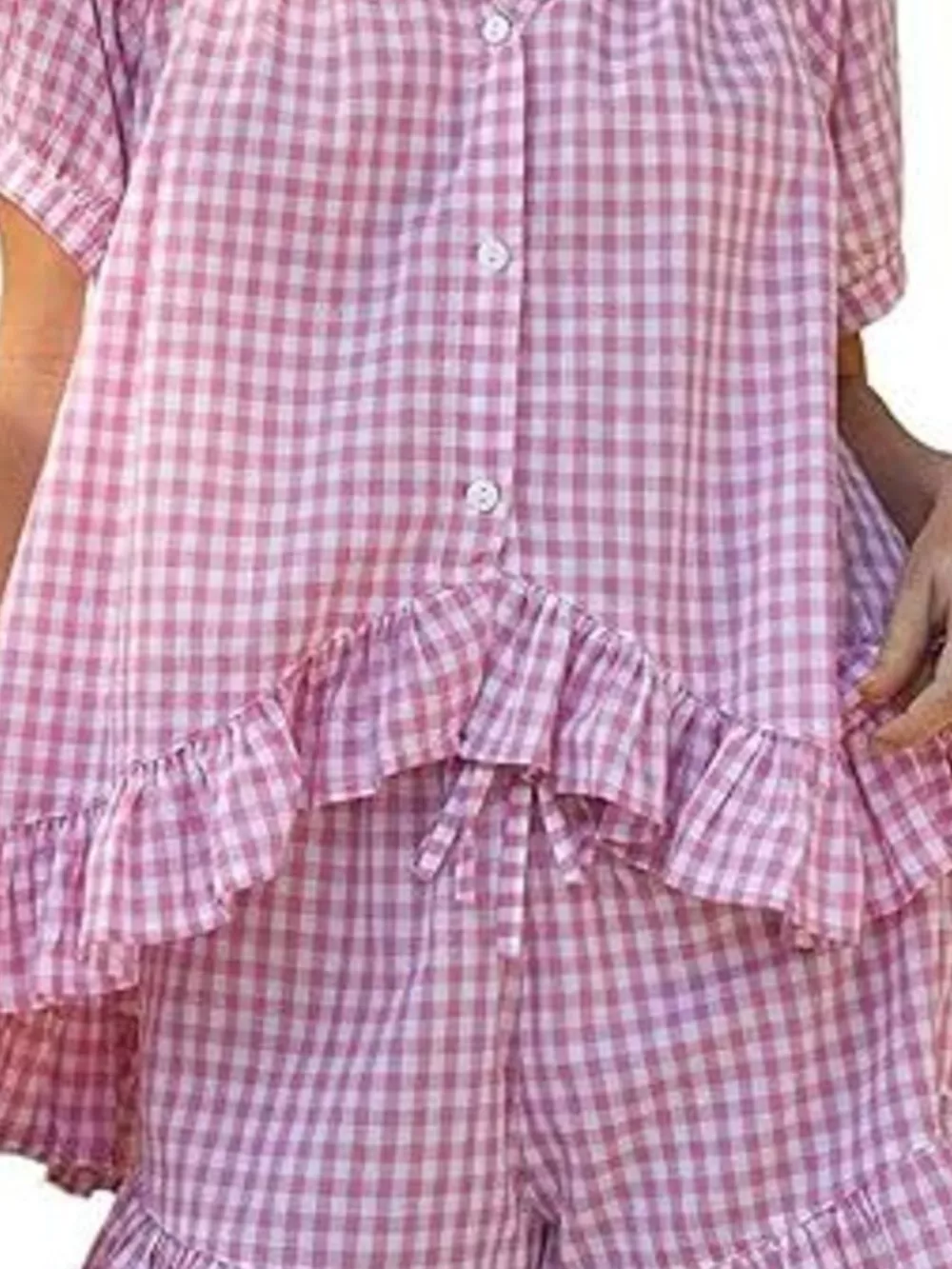 Gingham Ruffle Trim Top and Shorts Set, image 7