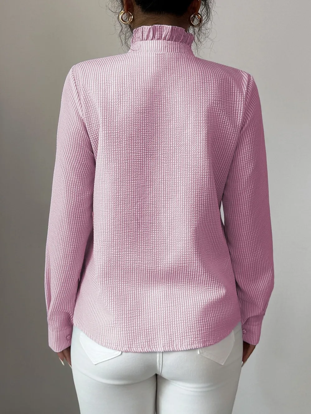 Ruffle Front Striped Button-Up Shirt, image 7