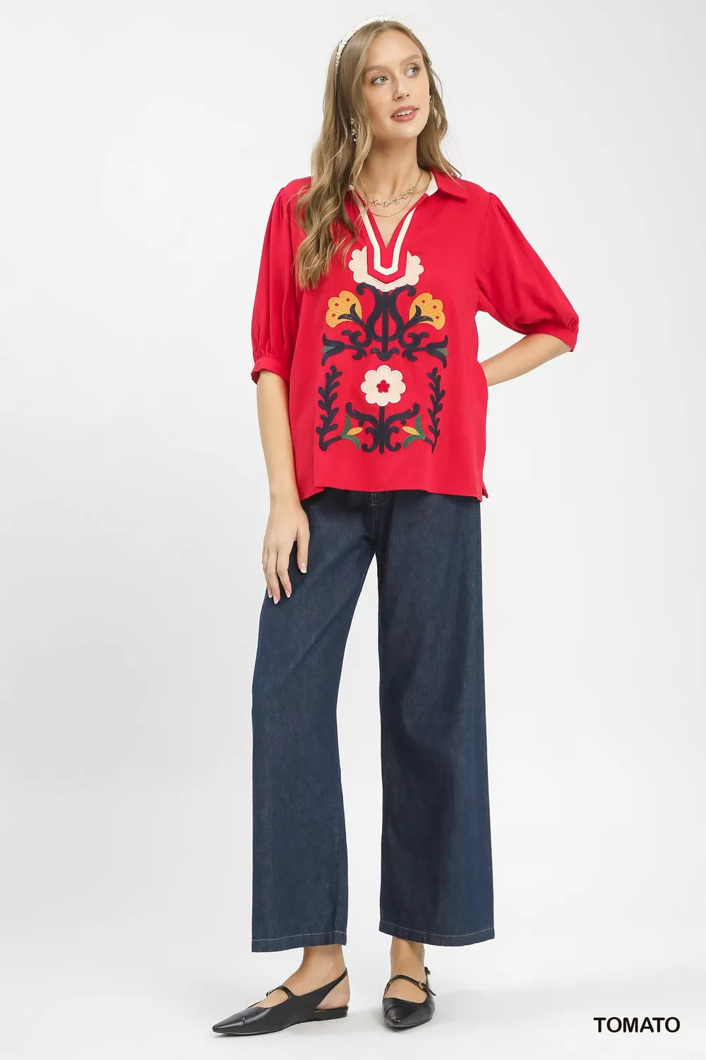 Mixed Media V-Neck Print Blouse, image 2