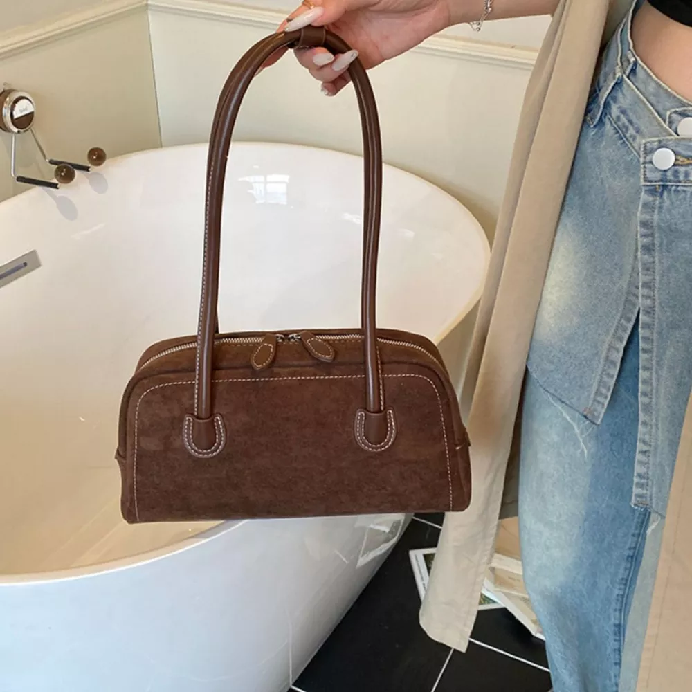 Velvet Shoulder Bag with Leather Strap, image 5
