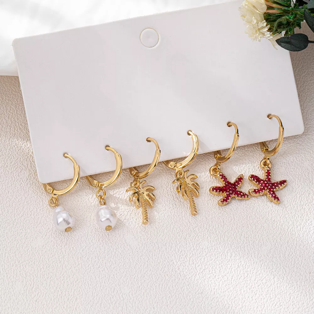 3-Pair 18K Gold-Plated Alloy Drop Earrings, image 4