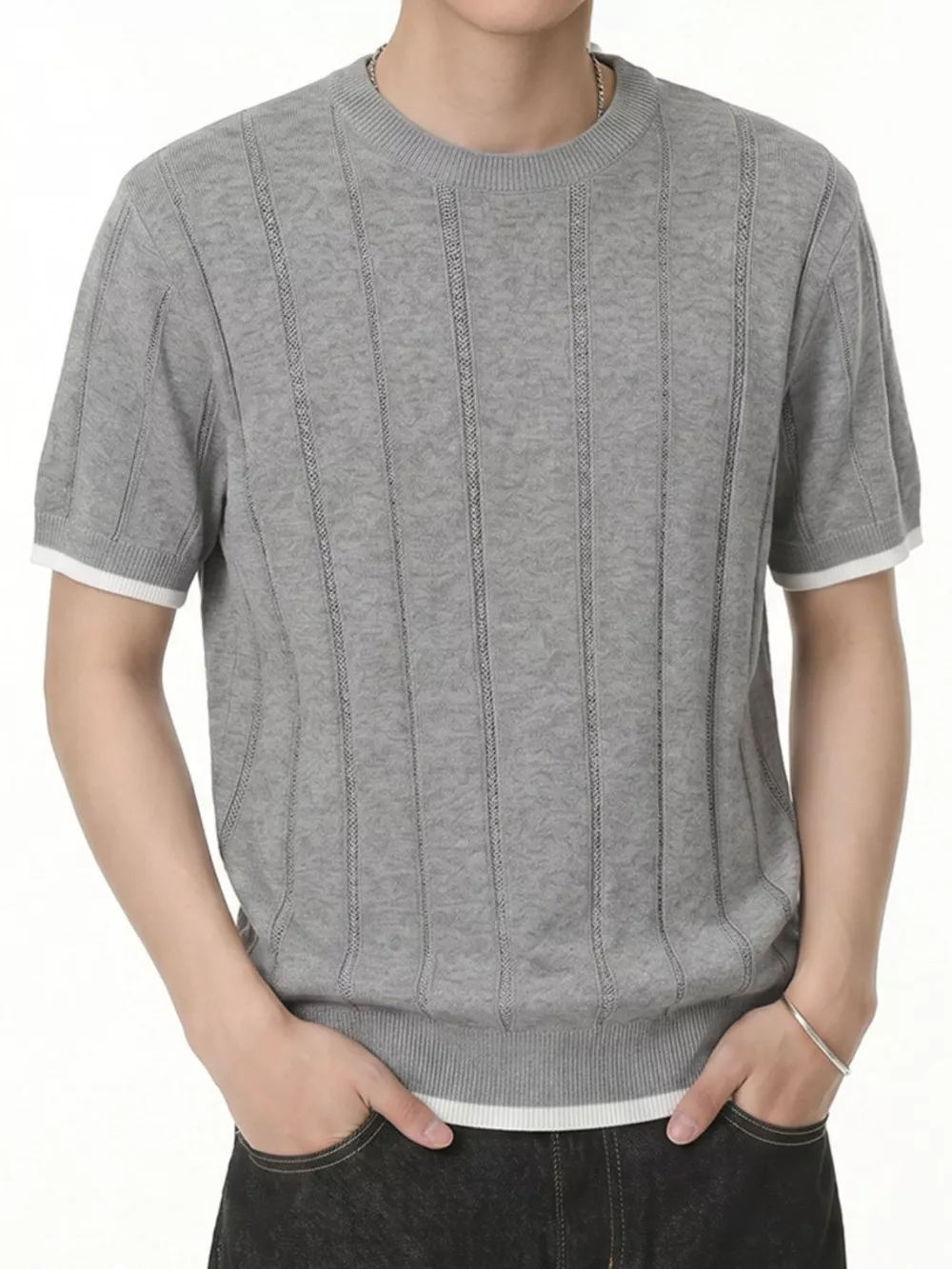 Men's Contrasting Trim Knit T-Shirt, image 5