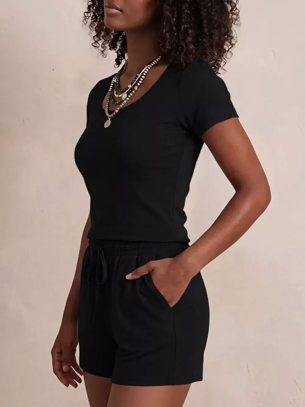 Solid Color Short Sleeve Tee and Shorts Set, image 7