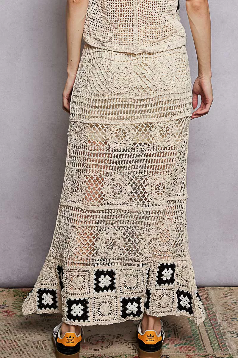 Floral Crochet Ruffled Waistband Maxi Skirt with Granny Square Weave, image 2