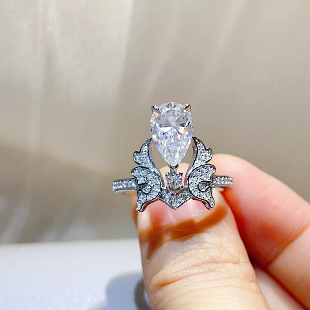 5 Carat 925 Sterling Silver Moissanite Teardrop Ring, image 6