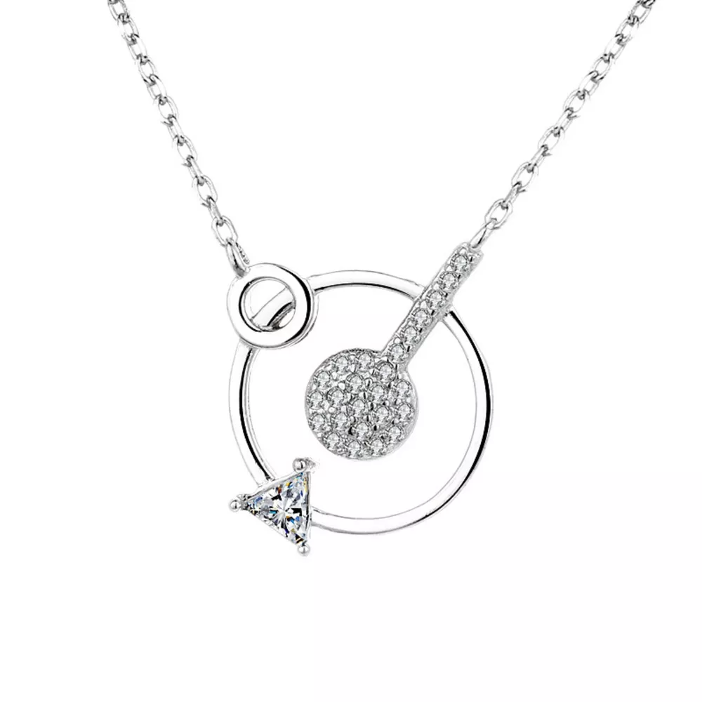 925 Sterling Silver Zircon Geometric Pendant Necklace, image 6