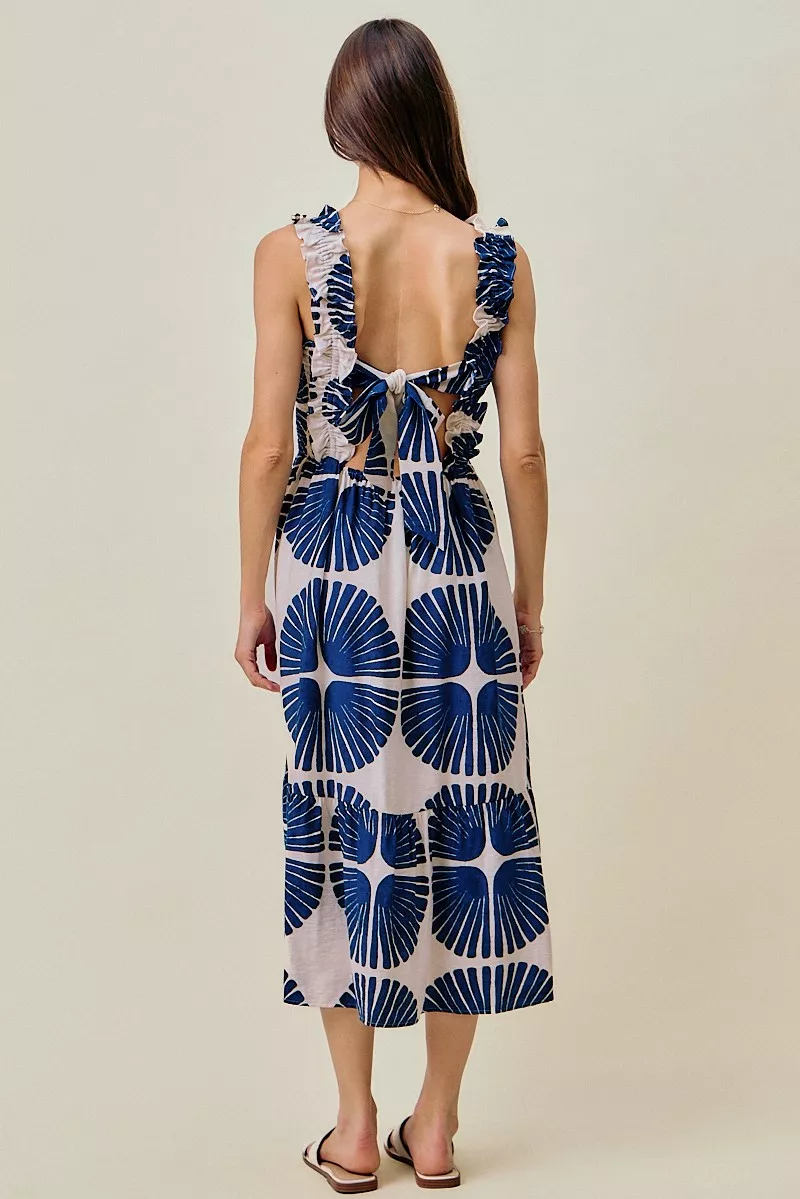 Abstract Print Smocked Bodice Tiered Lined Midi Dress, image 3